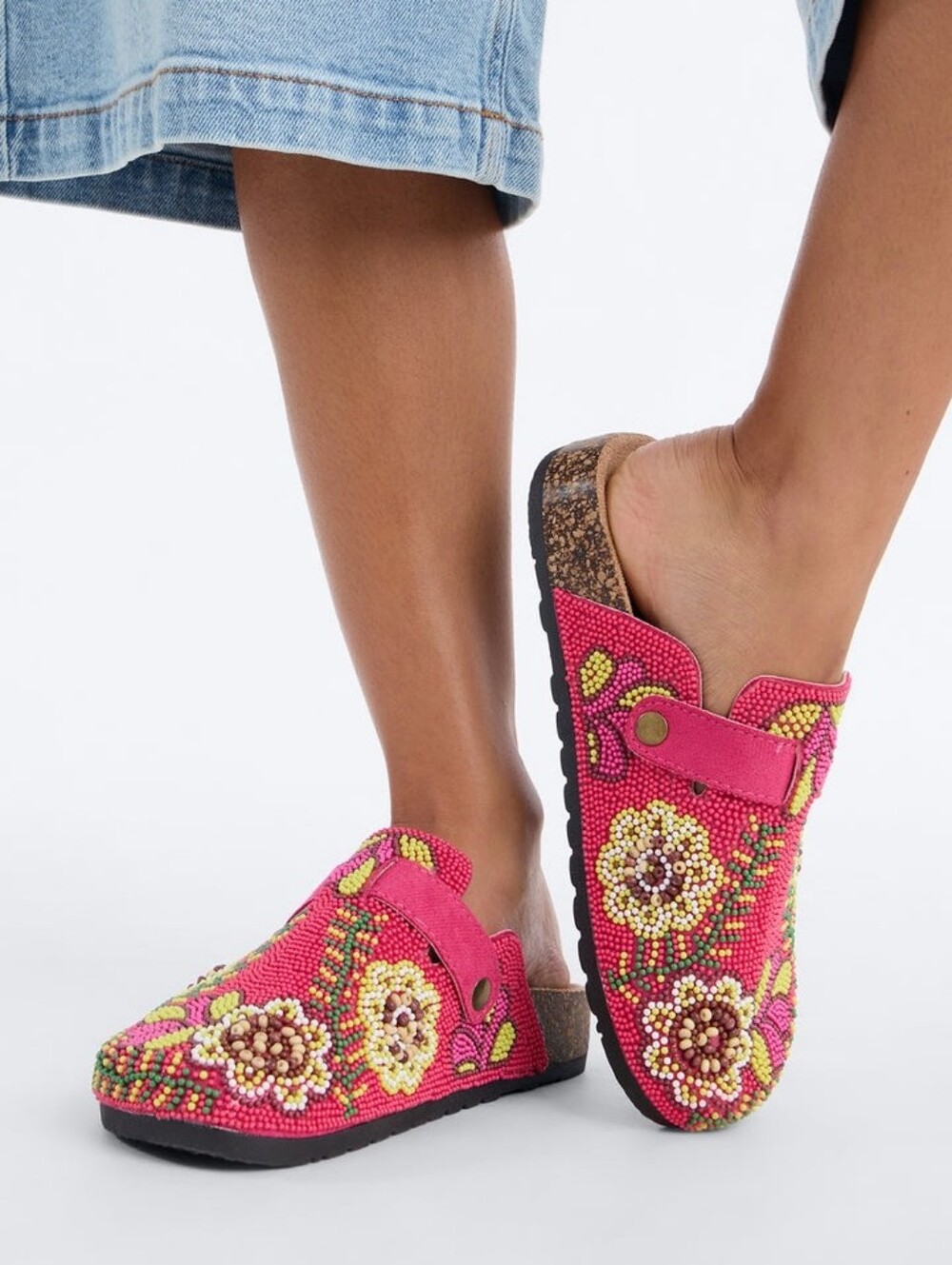 Women’s Pink Beaded Floral Clog - Slip-On Comfort